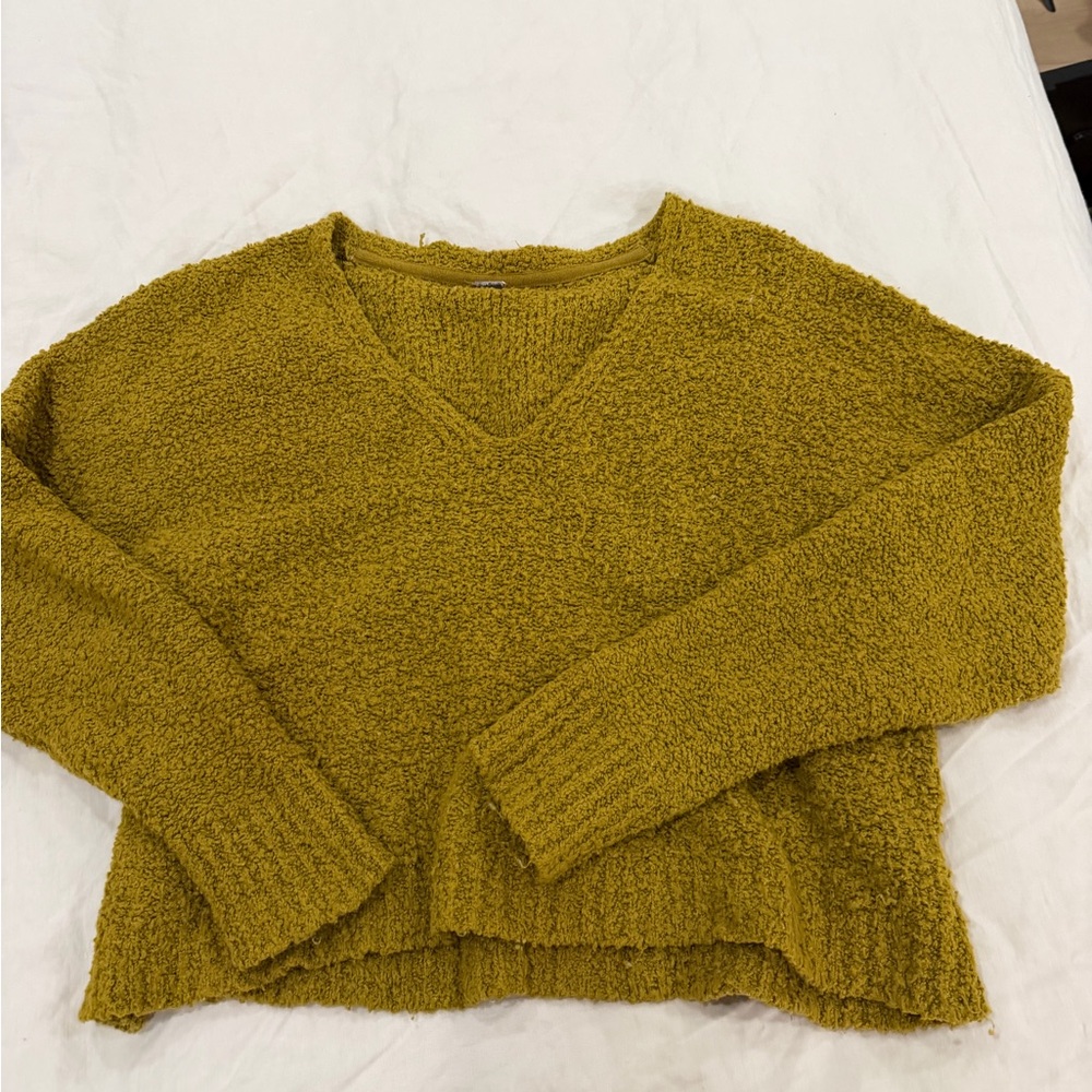 Free People Mustard V-Neck Sweater